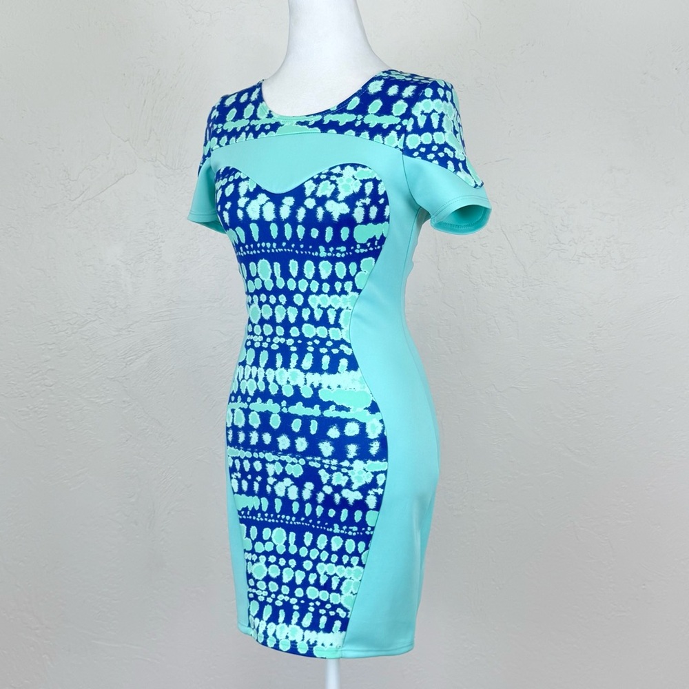 Nasty Gal Wave Crush Open Back Mini Dress Aqua / Turquoise Blue Tie Dye Scuba S - Picture 15 of 16